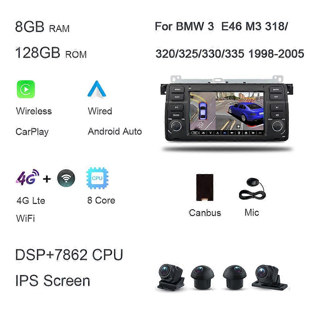 Carplay DSP LTE IPS Android 12.0 8G+128G 8Core GPS map Voiture Lecteur DVD RDS Radio Wifi multimédia Pour BMW E46 M3 Rover 75 MGZT7