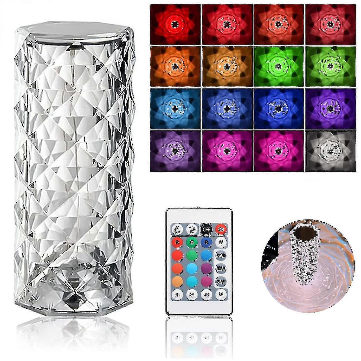 16 Colors Crystal Diamond Table Lamp, Usb Charging Touch Lampbedside Night Light With Remote Control