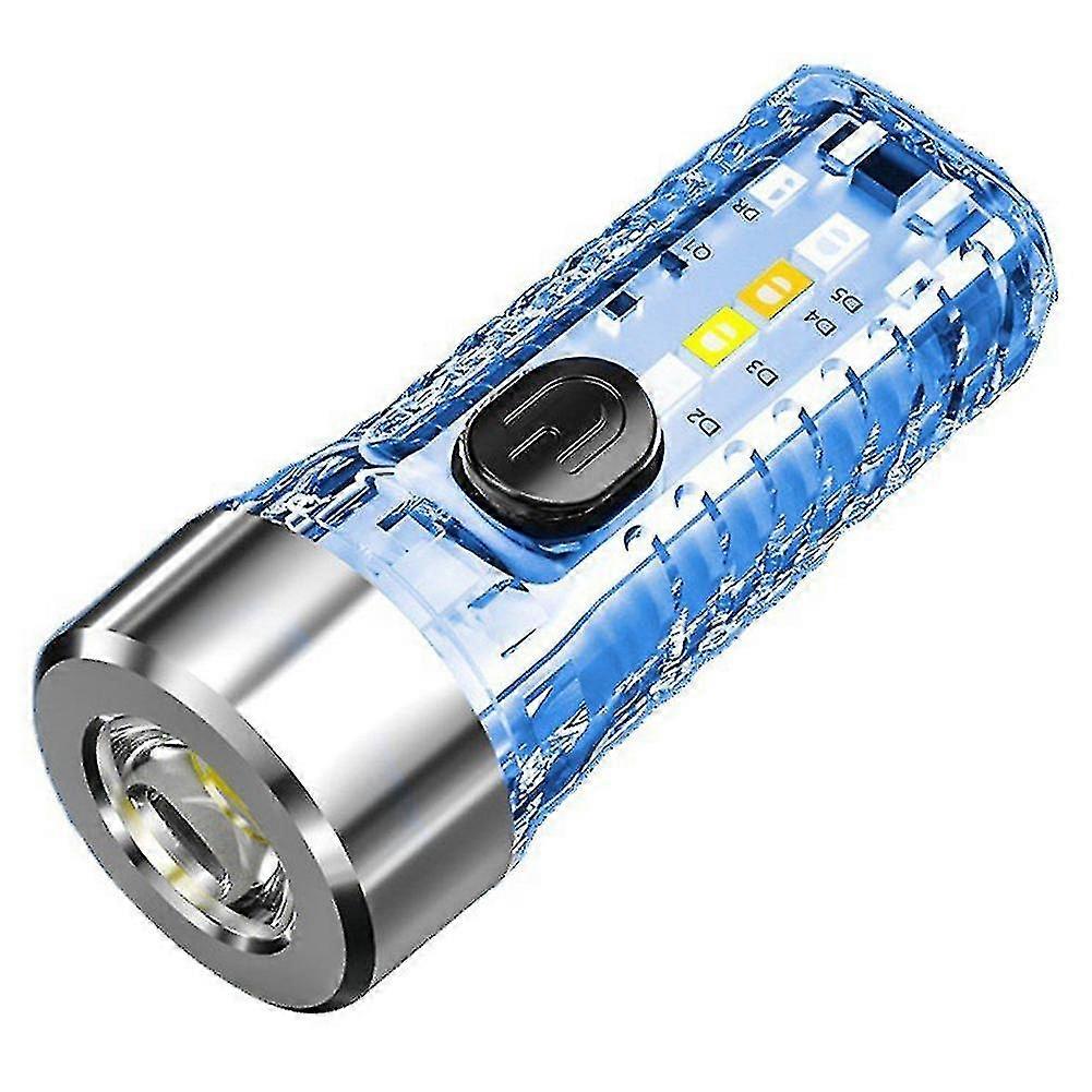 Mini Keychain Flashlight Type-c Quick Charge Multifunctional Ip66 Waterproof Fluorescent Magnetic Warning Camping Flashlight#blue