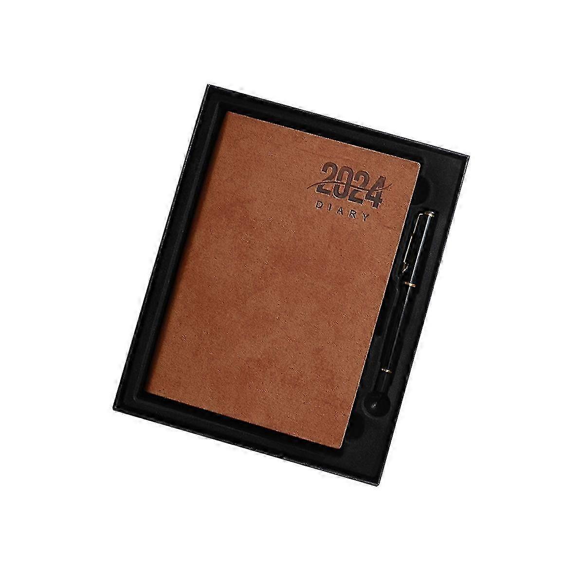 2024 A5 Week To View Diary Full Year Planner Organiser Hardback Cover With Gift Box Set For Brown