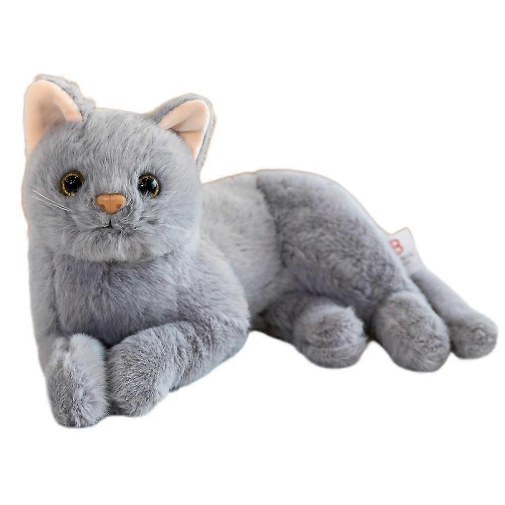 SBSGV 12 Inch imitation pure grey cat plush toy - a lifelike cat doll, a kitten farm animal stuffed toy, a black eye birthday gift for children