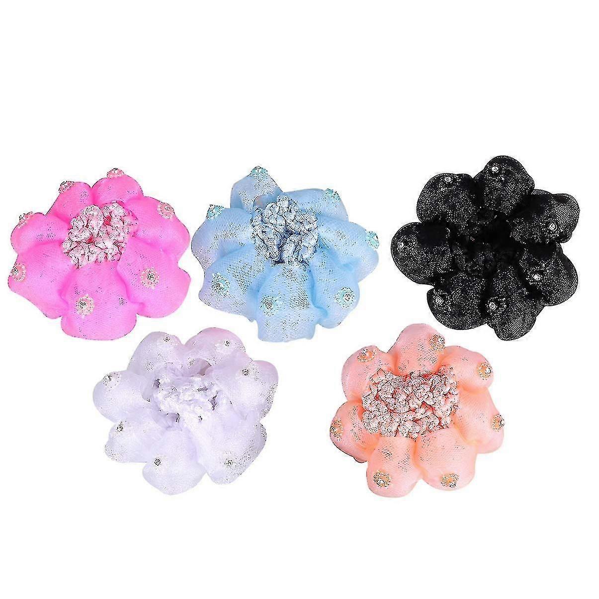 5pcs Hair Bun Cover Mesh Flower Ballet Bun Net Crochet Elastic Hair Snood Net For Girls