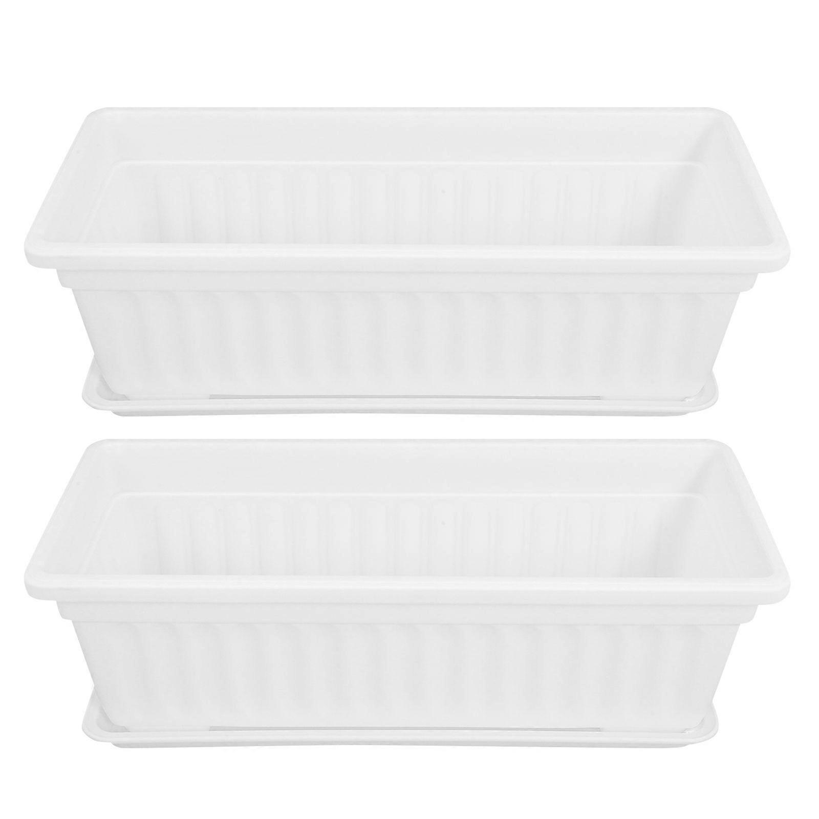 2pcs Plastic Vegetable Flower Planters Boxes Rectangular Flower Pots with Saucers