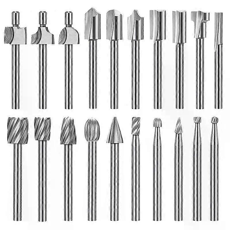 20Pc HSS Router Carbide Engraving Bits for Dremel Router Bit Set 1/8 Inch(3mm) Shank for Dremel Proxxon Rotary Tools