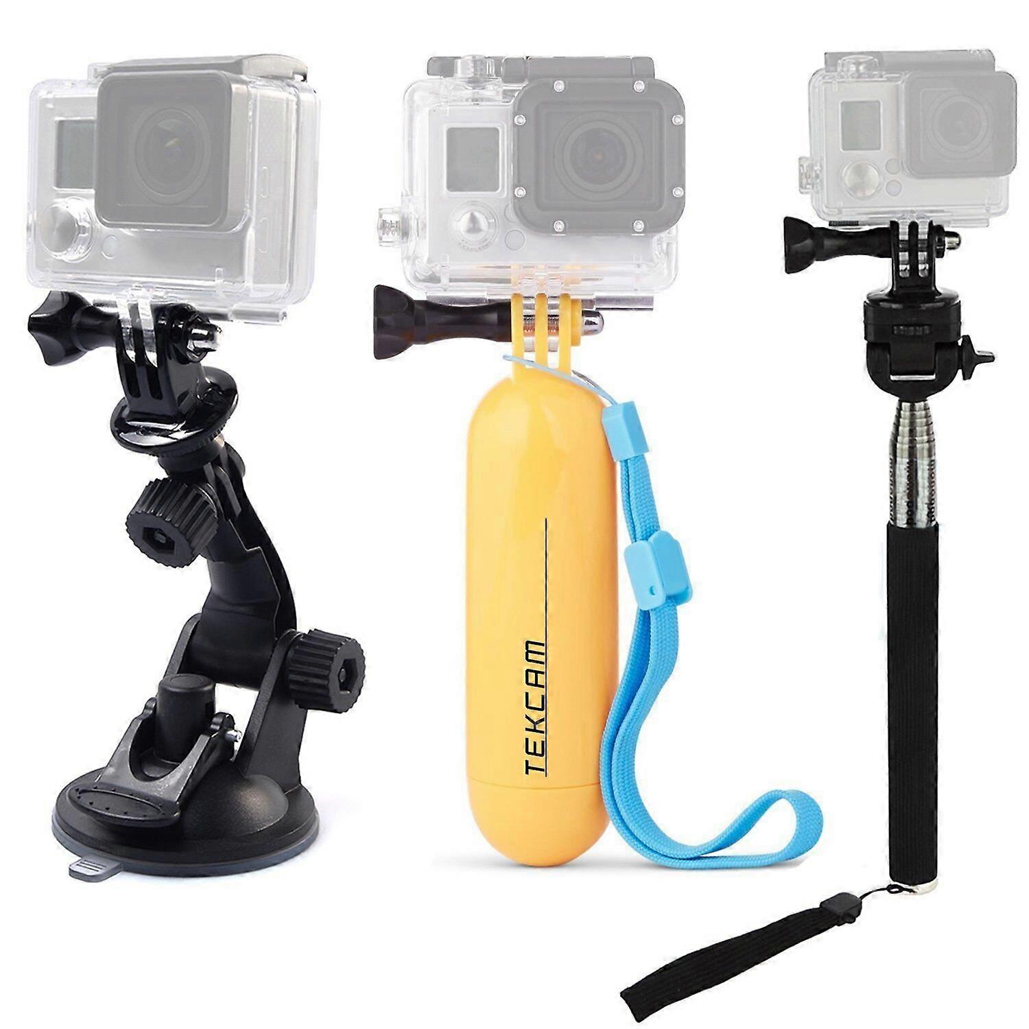 Action Camera Accessories Kit with Adjustable Selfie Stick, Floating Grip, Compatible with GoPro and DSLR Cameras