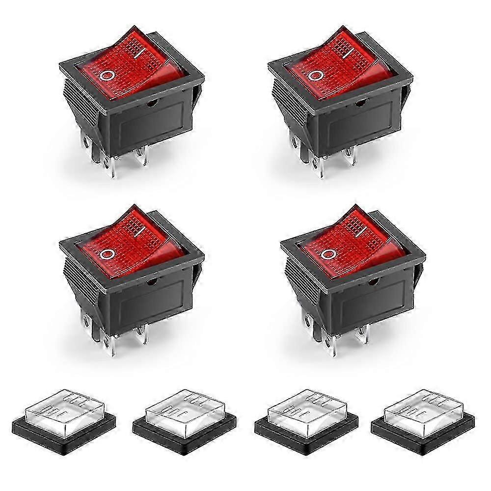 Pcs 4 Pins 2 Position On/off Waterproof Led Illuminated Rocker Switch Mini Boat Rocker Switch Dpst Ac 250v 16a 125v 20a, Red