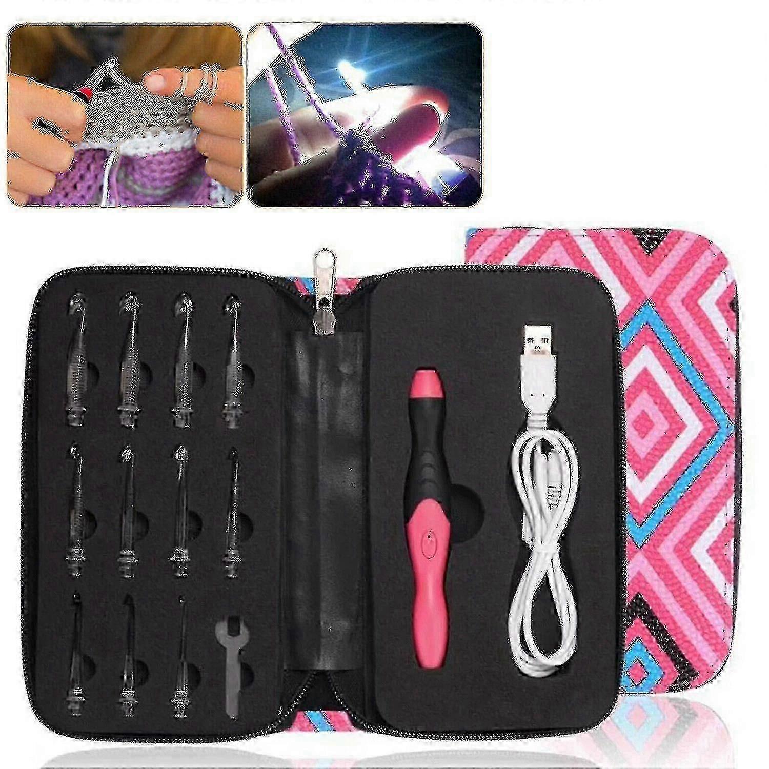 11v1 LED osvětlený háčkovaný háček pletací jehly set USB dobíjecí nástroje pro tkaní