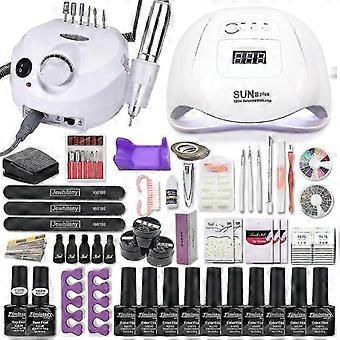 Manicure Set Acryl Nagel Kit Met 120/80/54w Nagellamp 35000rpm Nagelboormachine Kies Gel Nagellak Alle compatibele Manicuresun Set1