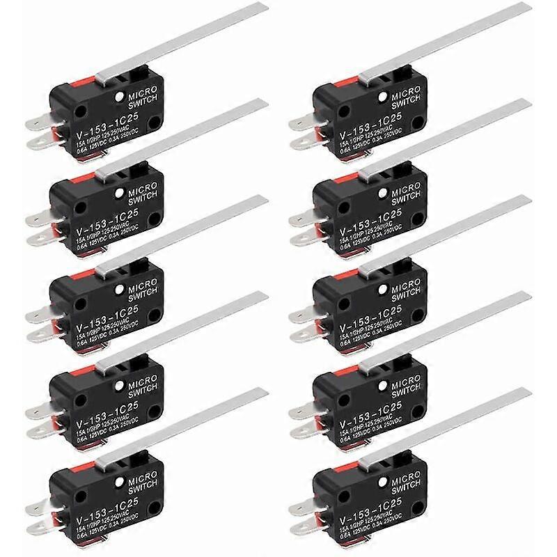Pack of 10 Micro Limit Switch Hinge Lever SPDT 1NO 1NC Long Lever Switch Momentary Micro Switches 3 Pin for Arduino longziming