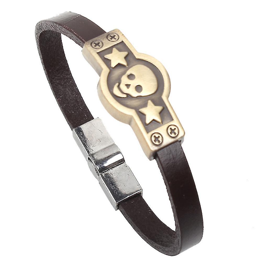 Retro Punk Leather Bracelet With Skeleton Pattern