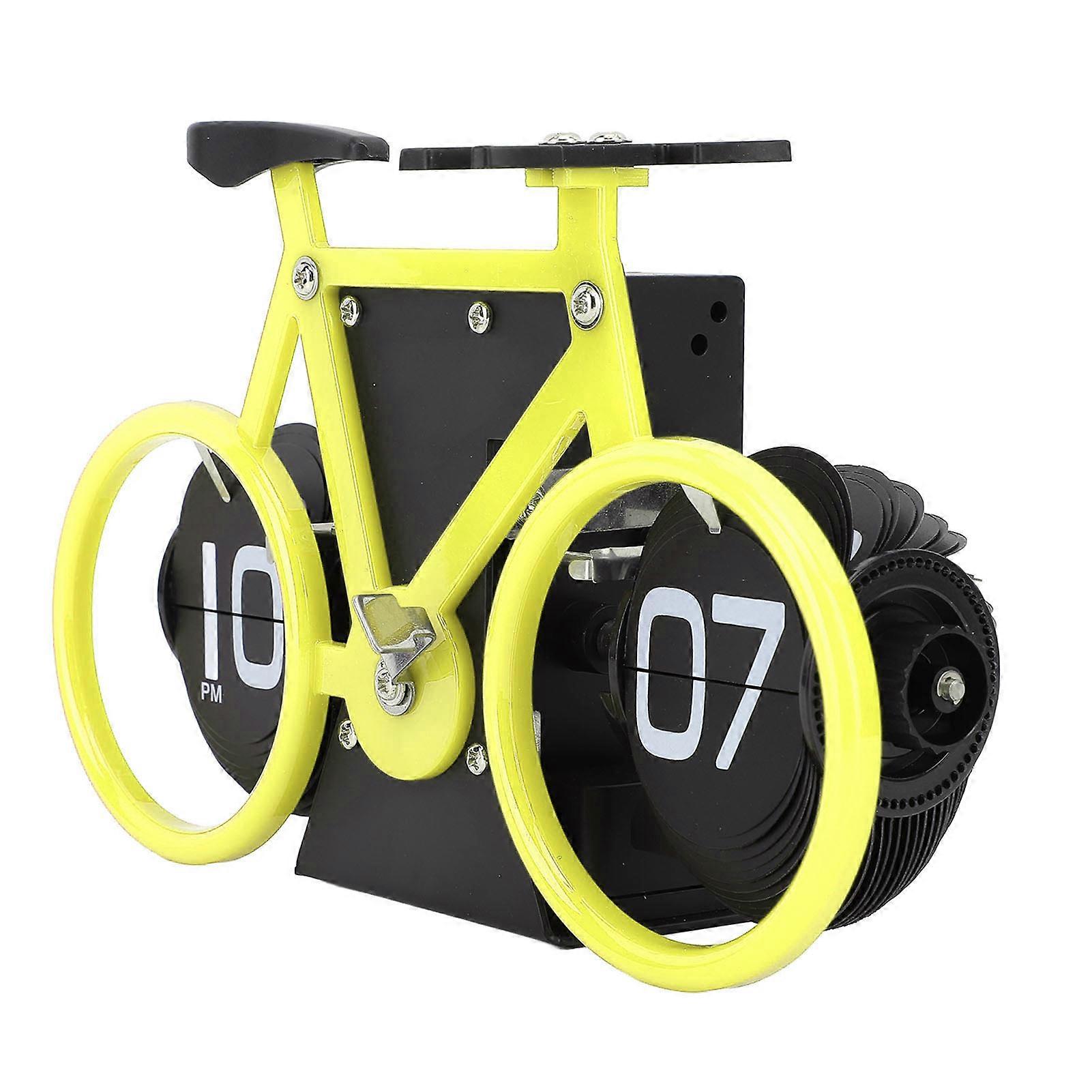 Vintage Flip Desk Clock Bike Shape Retro Mechanical Battery Powered Gear Operated Timer Reminder Table Clock for Office Home Yellow 
