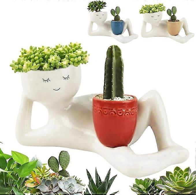 Lazy Guy Planter - Unique Funny Character Flowerpot with Drainage Hole for Succulents Cactus