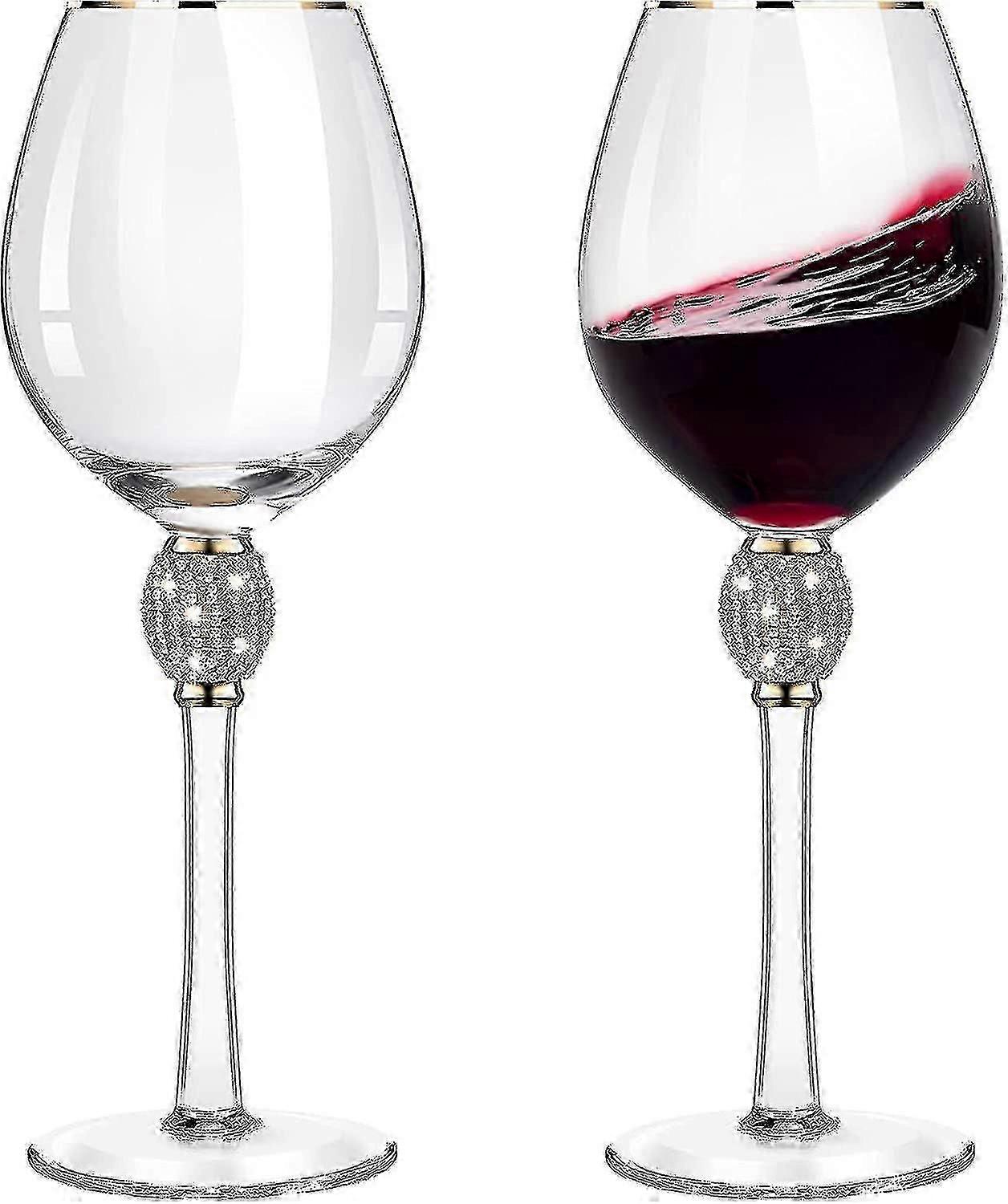 2 قطعة حجر الراين زجاج النبيذ الأحمر - كؤوس النبيذ الماسية على شكل توليب للاحتفالات H Tw