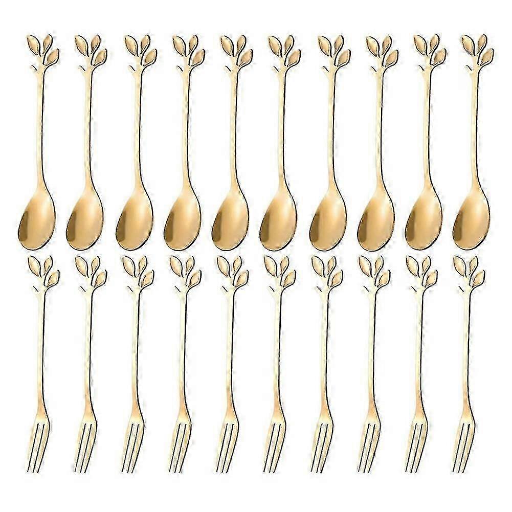Dessert Spoon Fork Set,20 Pcs 4.7 Inch Cake Fork,Coffee Spoon, Fruit Fork,(10 Spoon + 10 Fork)