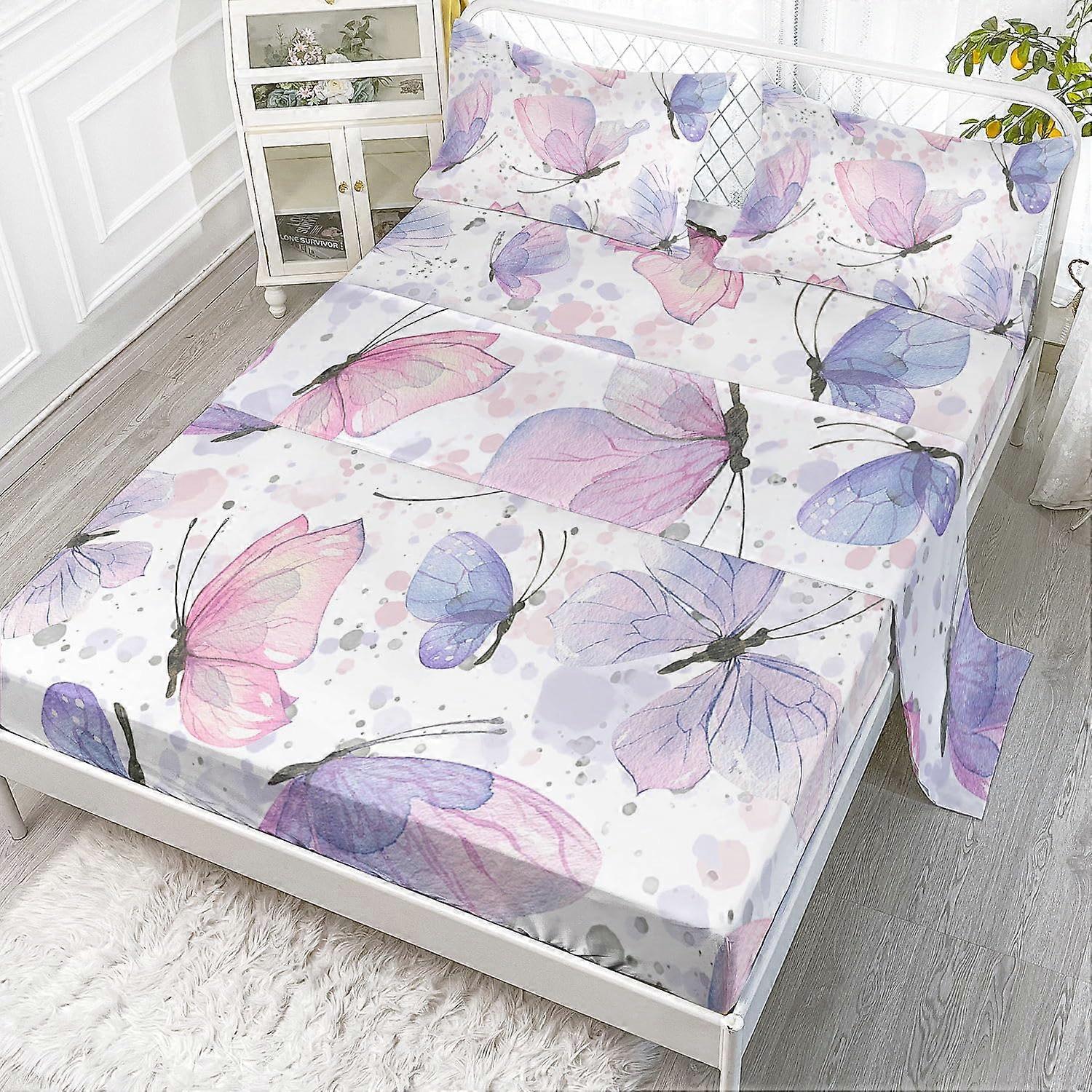 4 Pcs Purple Butterfly Sheet Set Twin Size