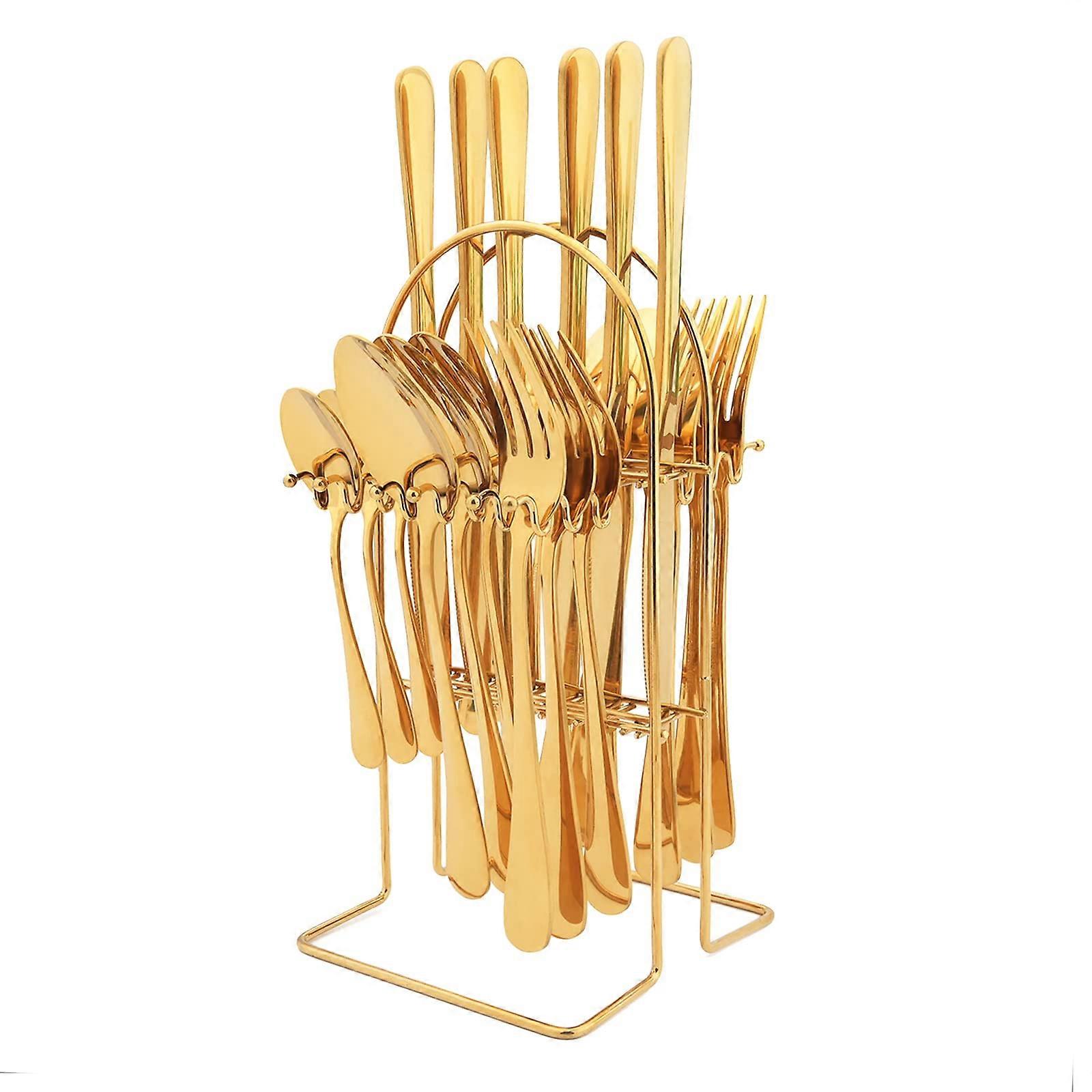 24 pcs Flatware Set Gold for Home Dinner Party Service For 6