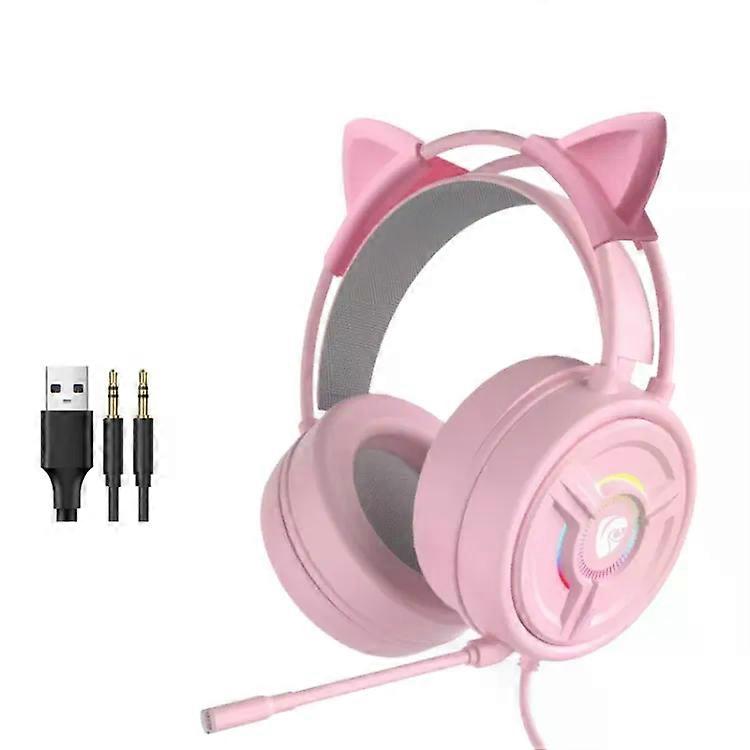 Wired Gaming Headset-Pink Cat Ear,Microphone,3.5mm Jack -