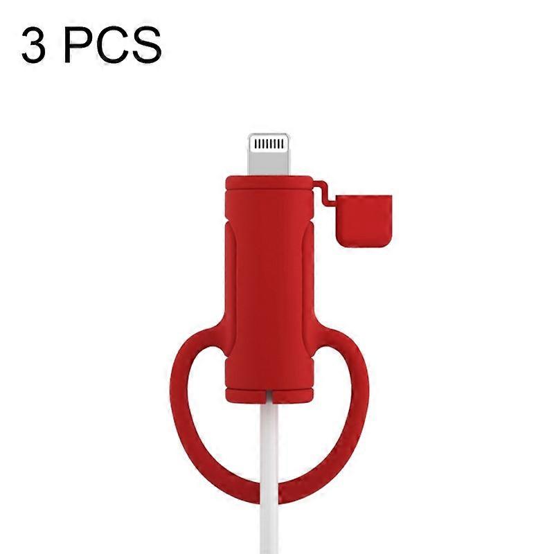 3 PCS Soft Washable Data Cable Silicone Case For Apple, Spec: 8 Pin (Red) Lightning (Red)