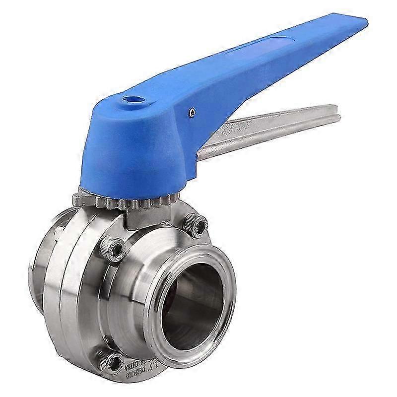 Válvula borboleta de aço inoxidável 304 com alça azul e braçadeira de 1,5 polegadas