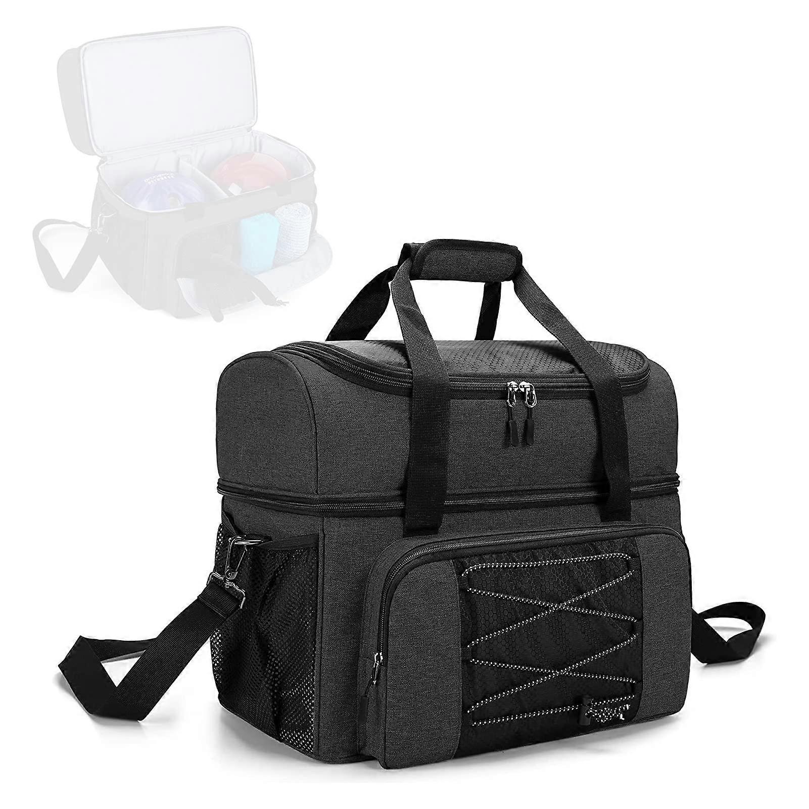 Bowling bag for 2 balls, bowling tote bag with padded ball rack, holds balls and a pair of bowling shoes, fits up to men's size 16