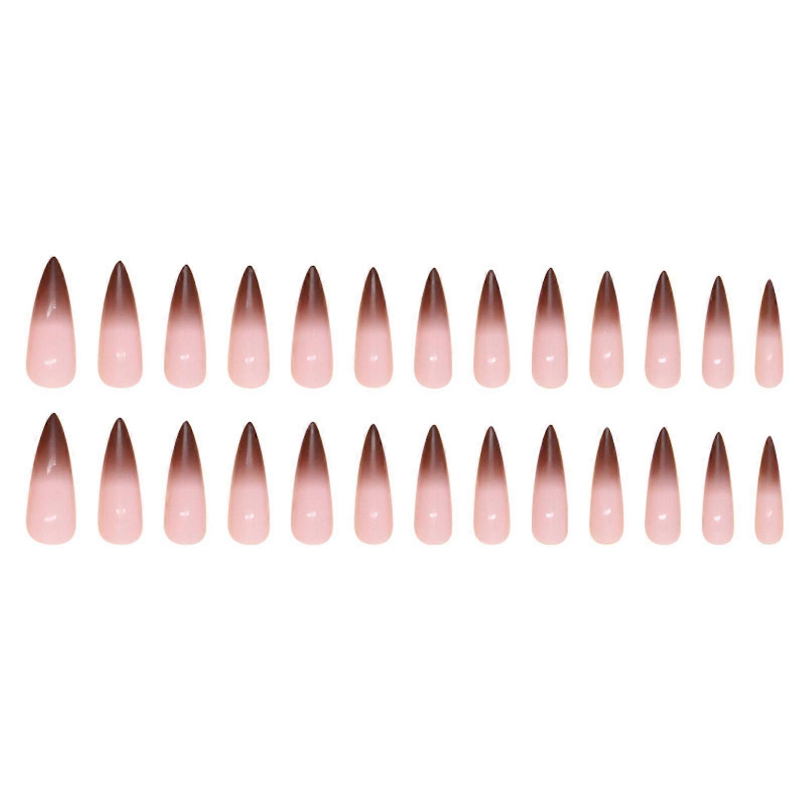 Gradientes de café com cabeça longa e pontiaguda unhas postiças leves e fáceis de colar