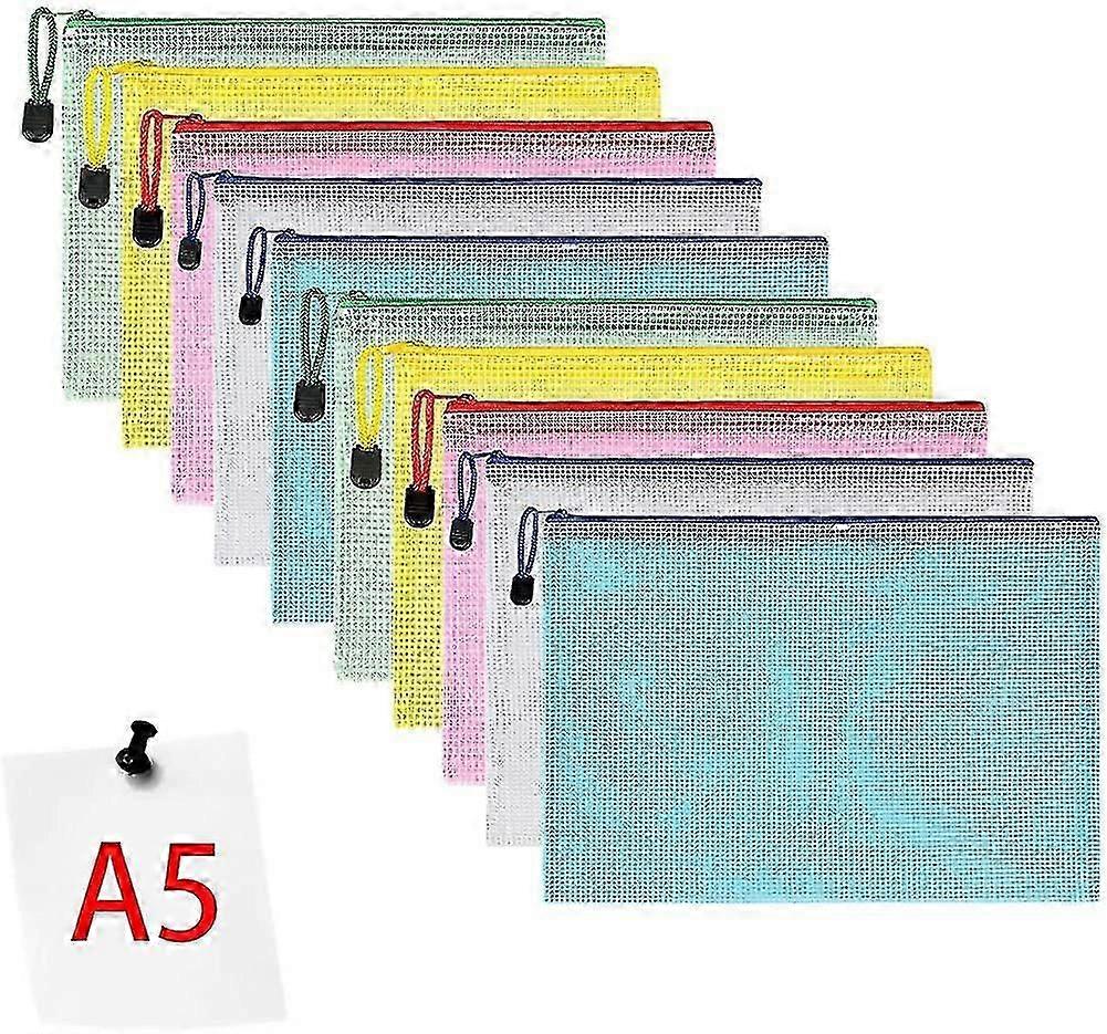 Document Pocket A5. 10 Pieces A5 File Pockets With Zipper. Mesh Plastic Zip