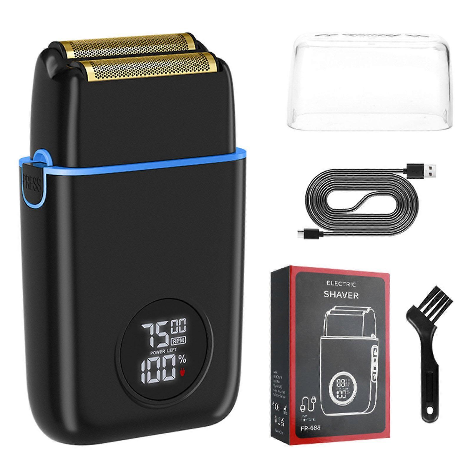 Professional Double Electric Foil Shaver for Men Cordless Rechargeable Close Barber Razors with USB and LED Display