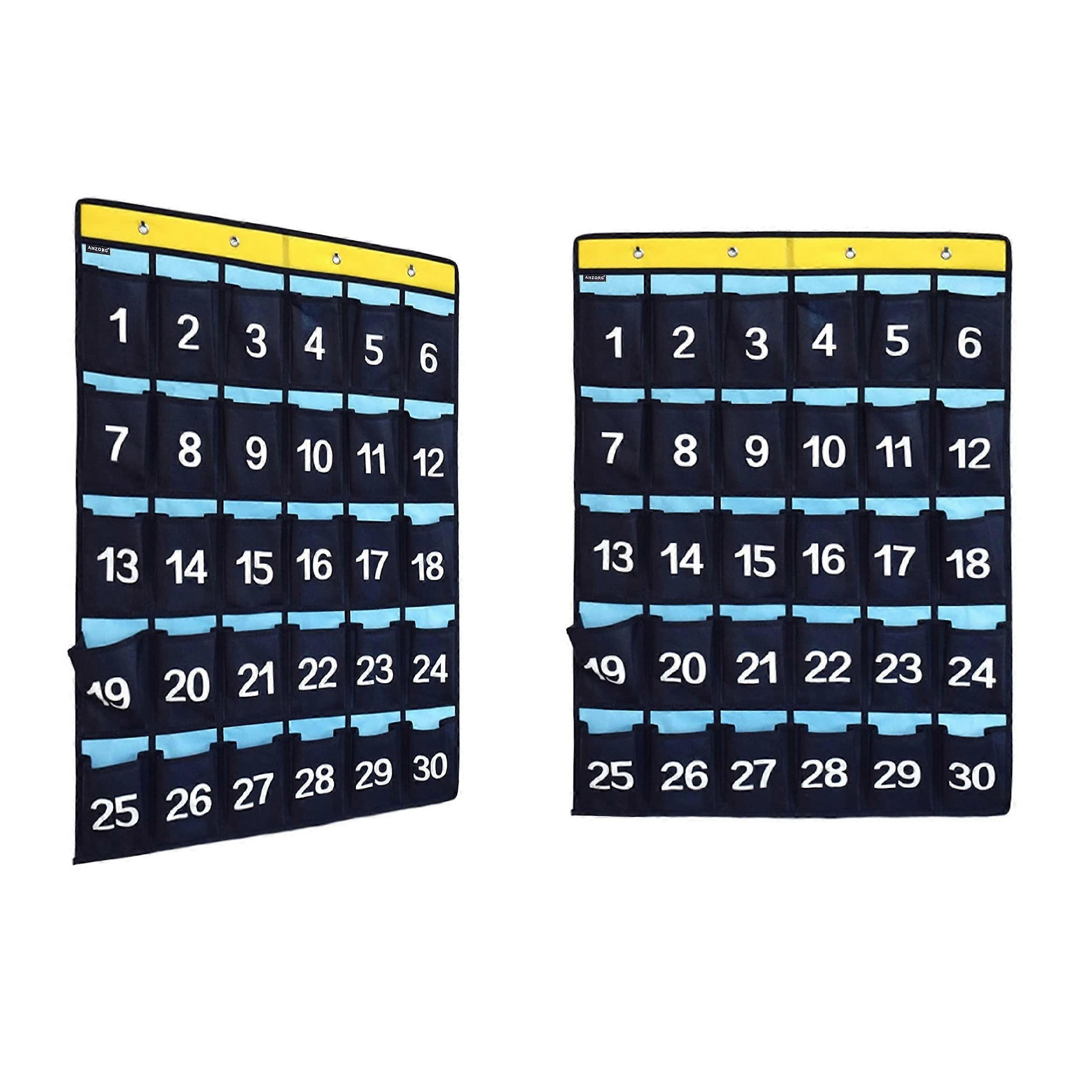 Numbered Classroom Phone Organizer 2 Pack Over Door Storage Pocket Chart for Calculators with 30 Blue Pockets