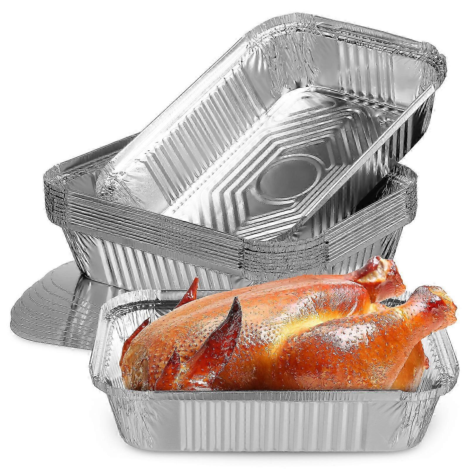 20 قطعة من أحواض رقائق الألومنيوم مع أغطية ، 31.5x21.5x5 سم حاويات تناول الطعام بسكويت الخبز