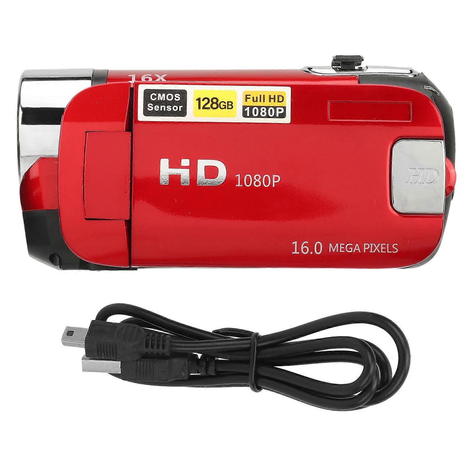 D90 16MP Digital Camera 1080P HD Video Recorder with 2.4 Inch Rotatable Screen 16X Zoom Camcorder Fill Light Red