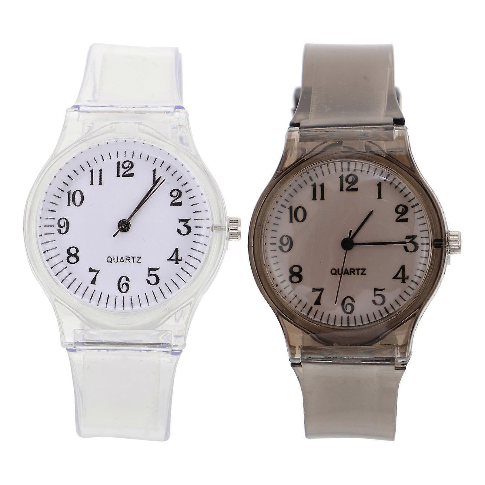2 Pcs Durable Plastic Watches for School Students, Accurate Timekeeping Wristwatches for Boys, White and Black Color Options
