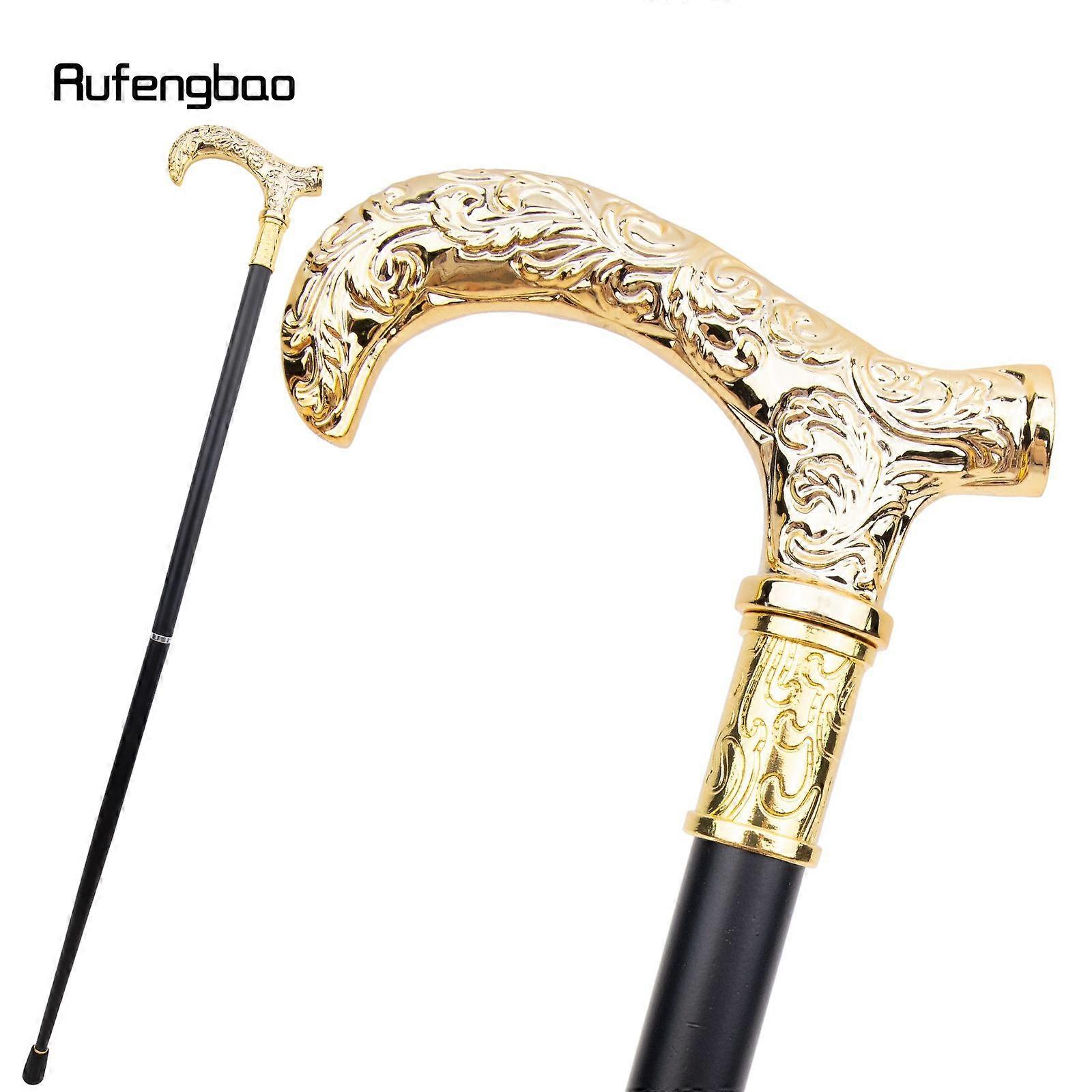 Golden Flower Pattern Walking Cane Fashion Decorative Walking Stick Gentleman Elegant Cosplay Cane Knob Crosier 93cm