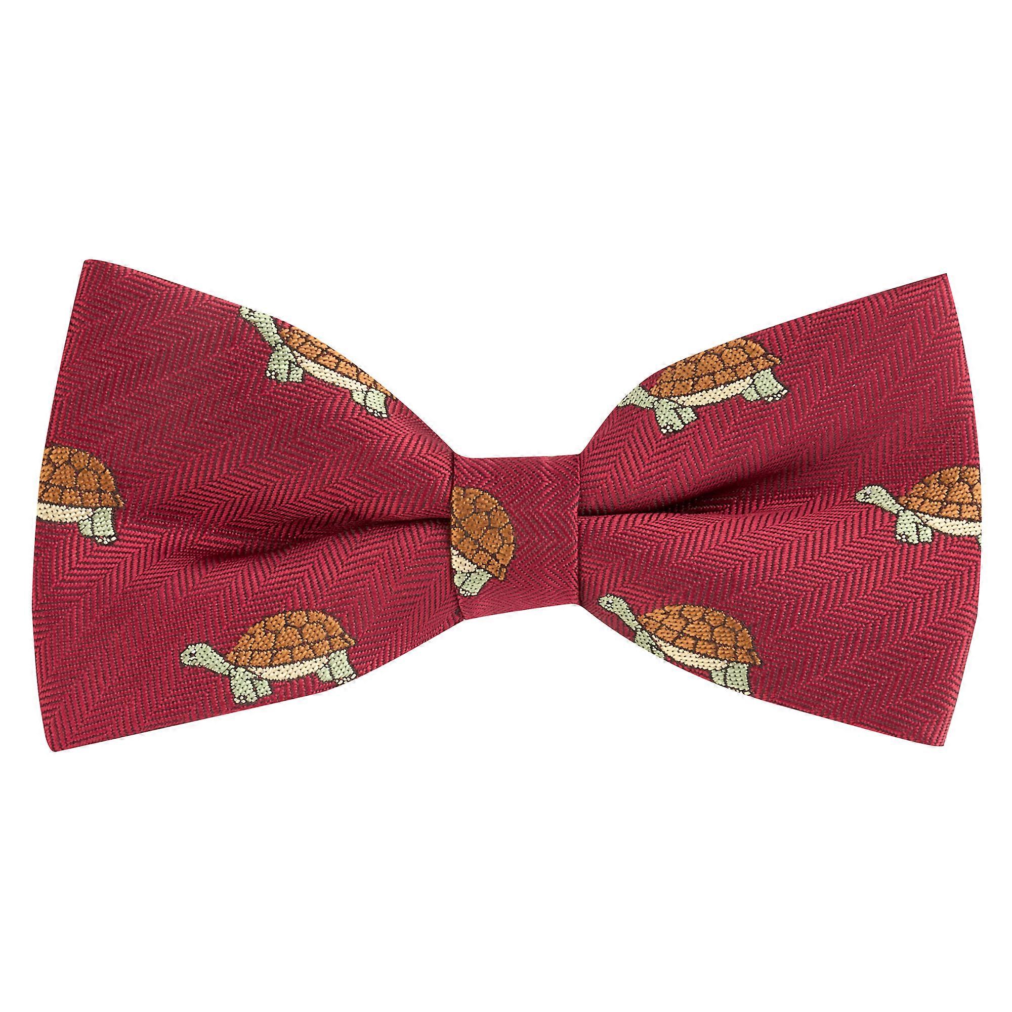Burgundy Red Tortoise Herringbone Bow Tie
