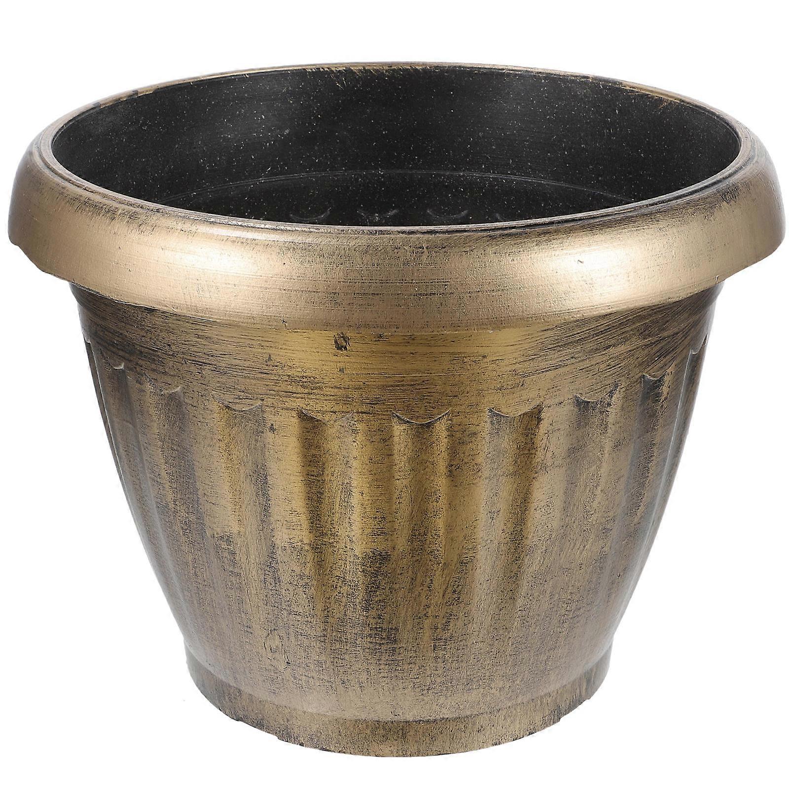 Flower Pot Decoration Round Flower Planting Pot Garden Decor Light Brown 34x25cm Plastic Hydroponic 1Set