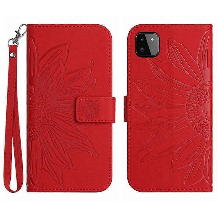 Compatible For Samsung Galaxy A22 5G (EU Version) HT04 Skin-Touch Sunflower Imprinted Phone Cover Wallet Scratch-proof Anti-drop P