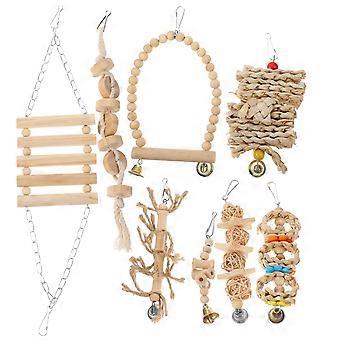 Vogelkäfigspielzeug-Set aus Holz für Papageien: Nagestange, Futtersuchset, 8-teilig