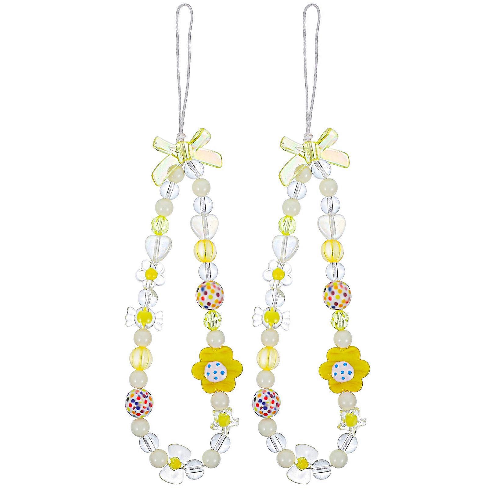 Bead Phone Wrist Rope Simple Chic Design For Women Students Children Travel Office 2Pcs Resin Material
