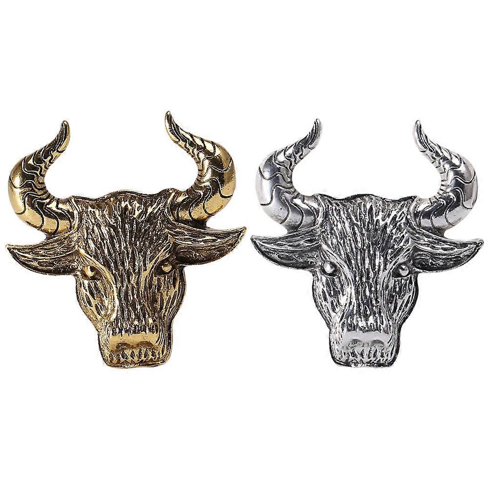 Retro Breastpin Cattle Head Shape Silver 2Pcs