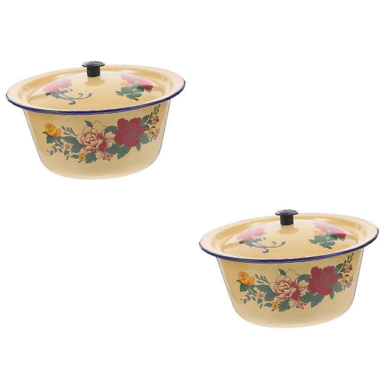 Rustic Enamel Serving Bowl Set - 2-St Vintage Style Enamel Soup Bowls, Retro Kitchen Decoration, Multi-Purpose Spice Bowls
