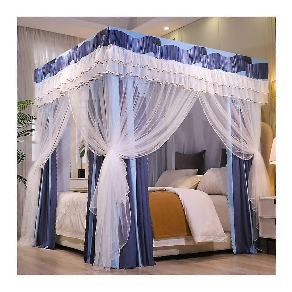 bed canopy for single and double bed, dustproof, blackout, blue 150X200X200CM