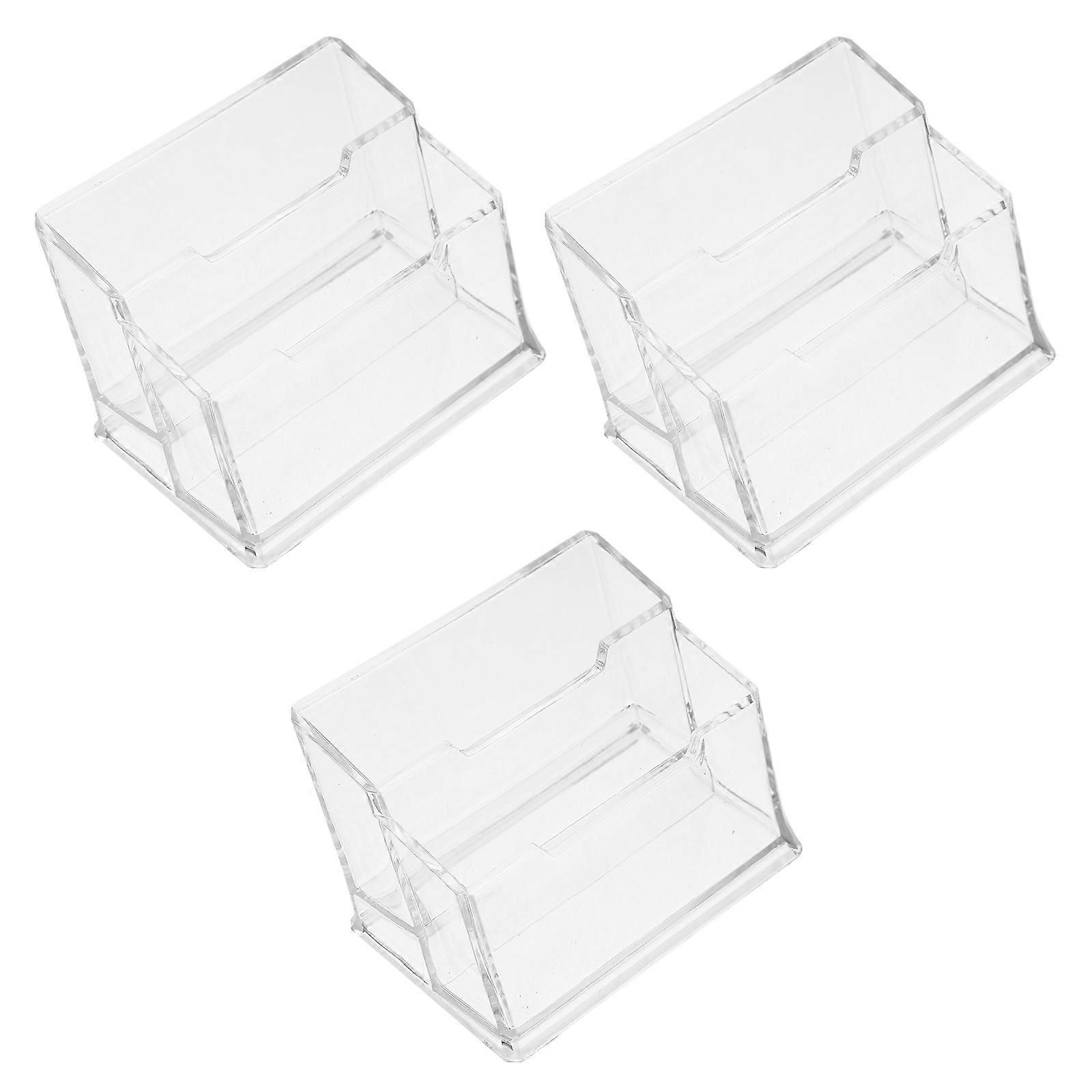 3pcs Transparent Desktop Business Card Holder with Thickened Base, Stable Plastic Card Stand for Office, Exhibition, Conference & Front Desk Use
