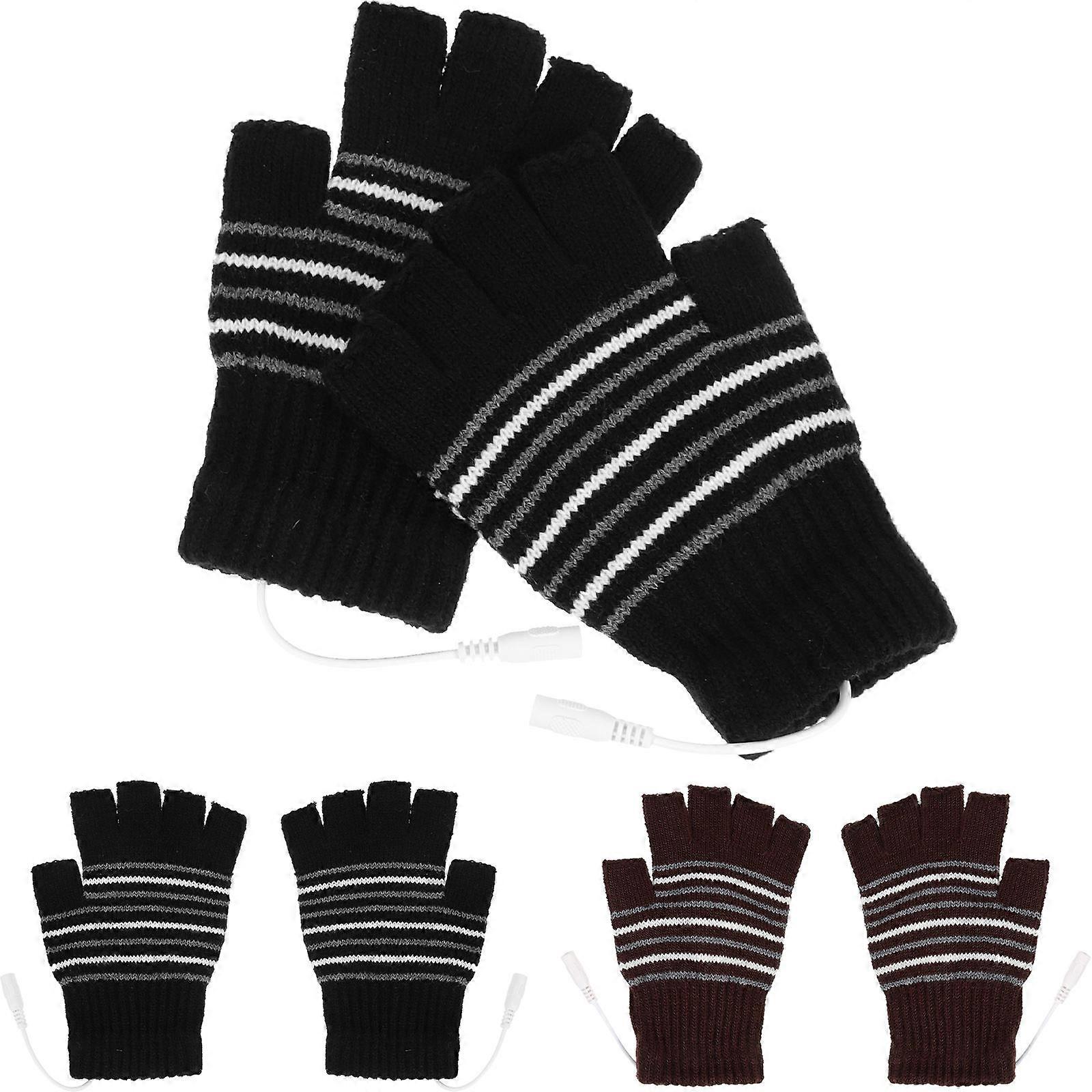Usb Heated Mittens Electric Heating Gloves Winter 17X12CM Knitted Fabric Warmth Retention 2 Pairs