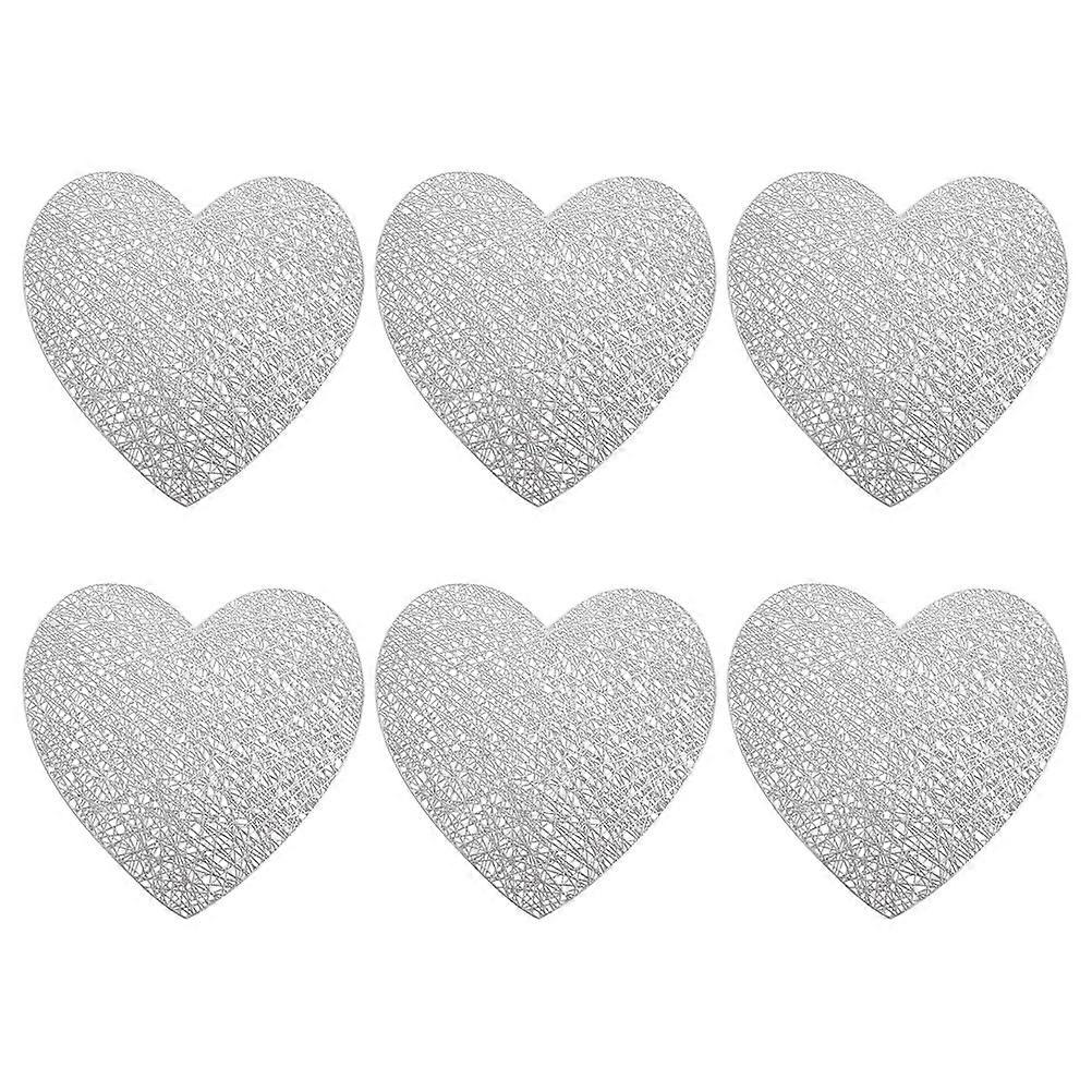 Heat-Resistant Table Mats Heart Shaped Placemats Home Decorative Accessories Silver 39x38cm Wear-Resistant 6Pcs