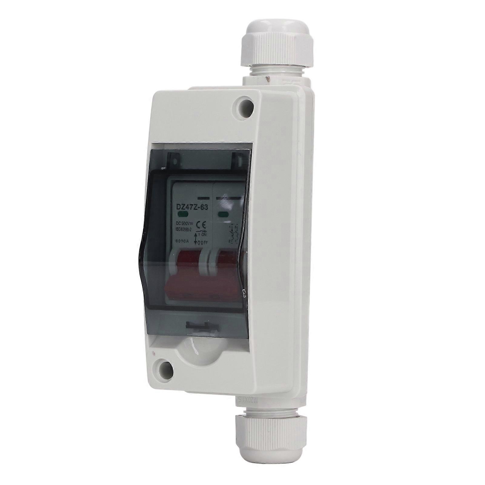 PV Solar Disconnect Switch Photovoltaic Circuit Isolator Miniature RV Breaker Box DC500V IP65 Waterproof 63A 