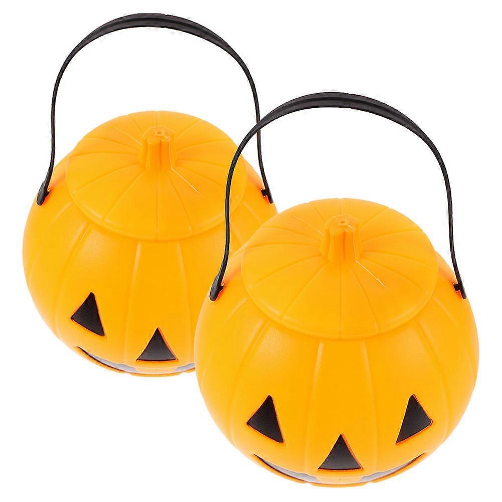 Halloween Pumpkin Buckets with Handles 2pcs Portable Candy Holders for Treats, Light & Creative Design for Halloween Parties