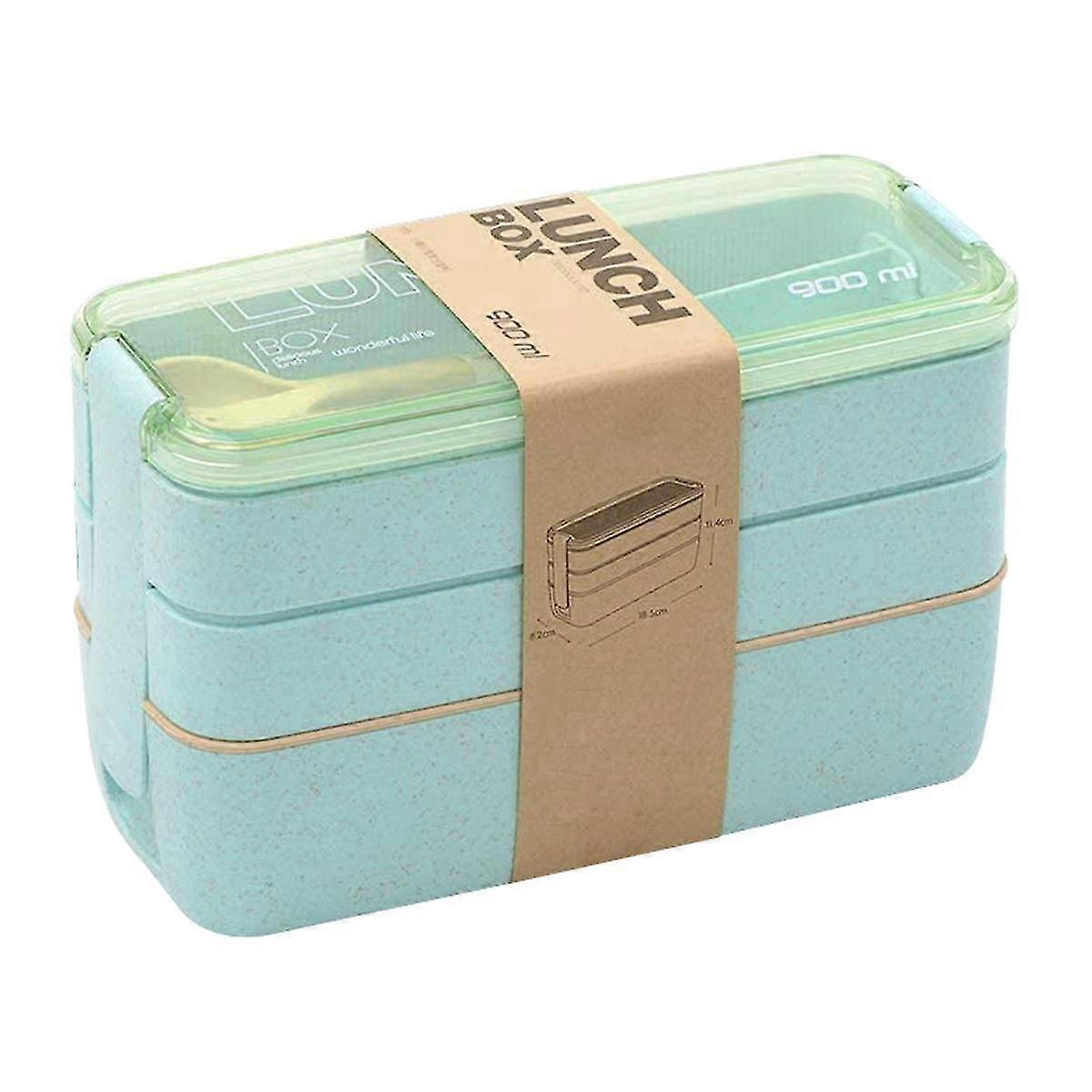 900ml Stackable Bento Box for Kids Leak-proof Portable Lunch Food Container Wheat Straw
