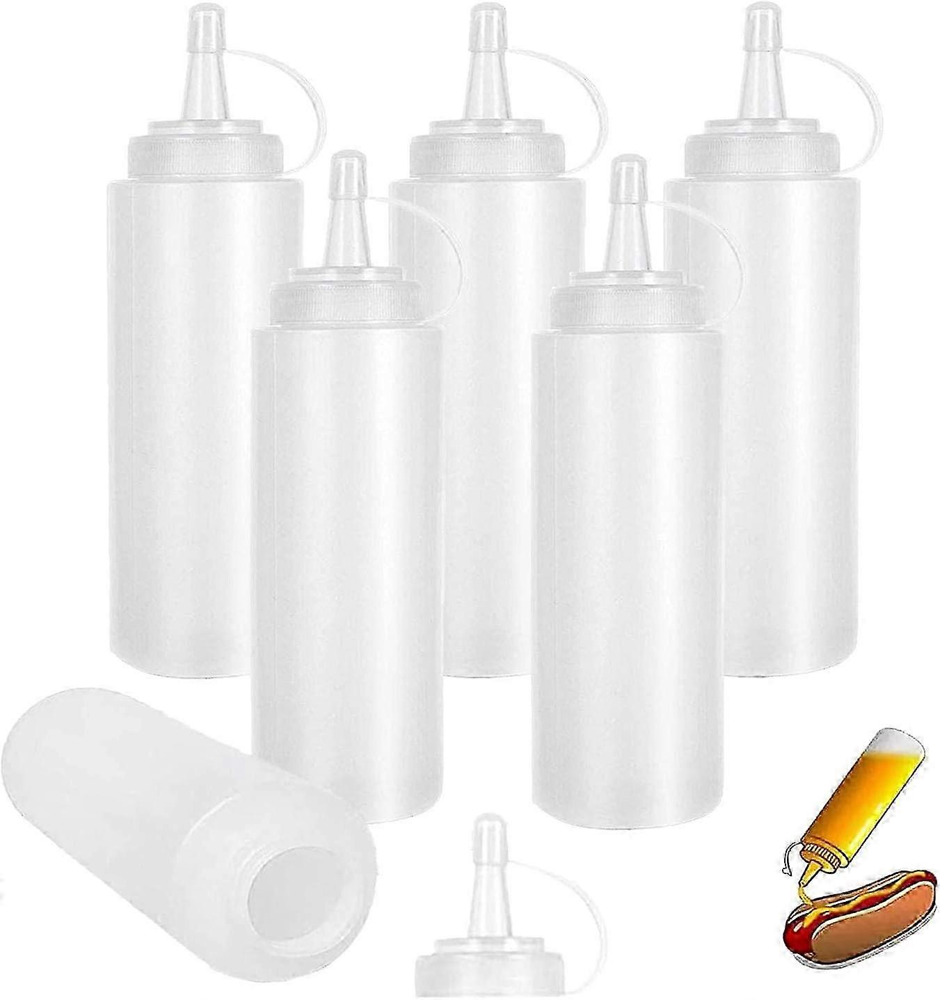 6 Pcs 8oz Clear Squeeze Bottles with Caps - BPA Free for Sauces, Dressings, and Oils