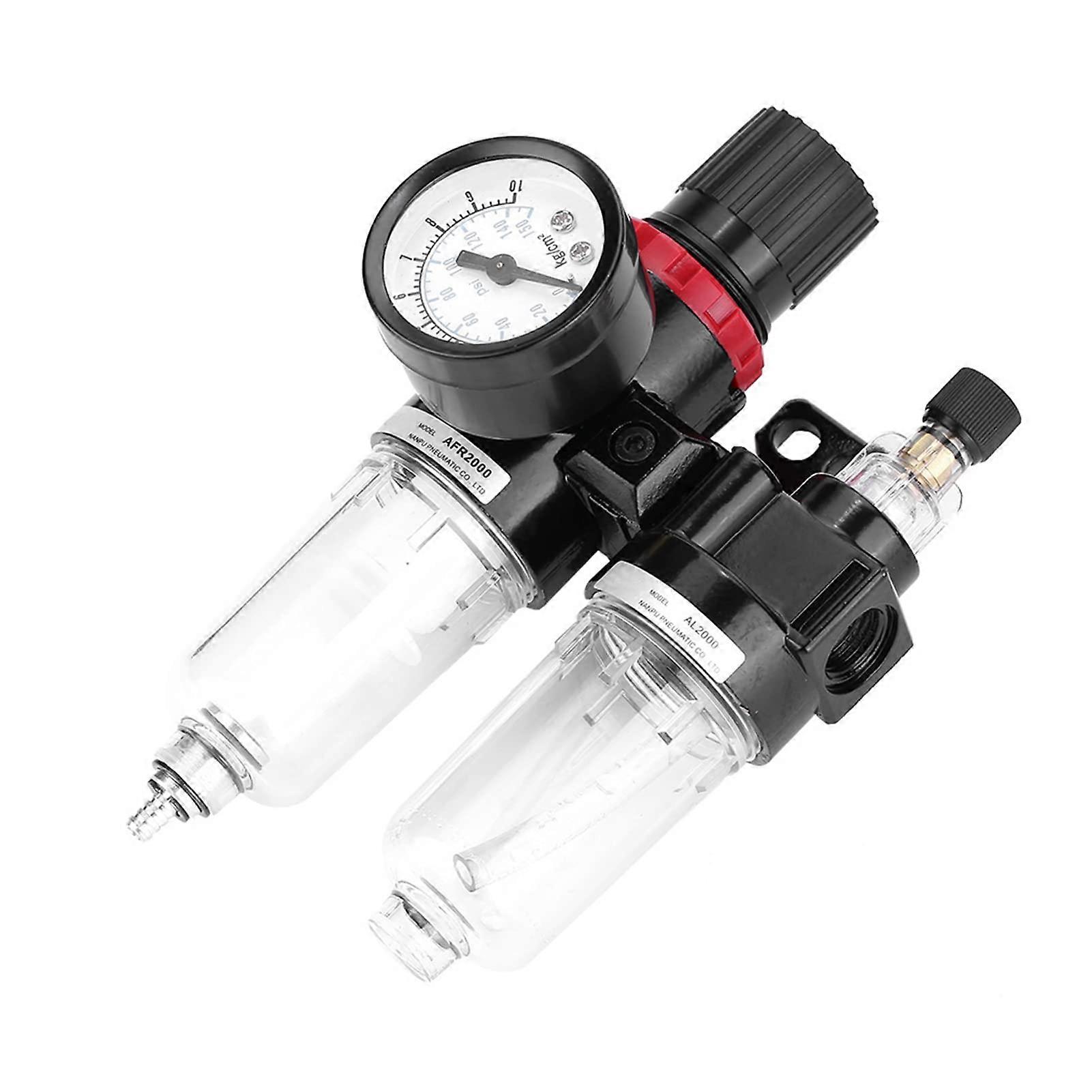 Pneumatic Air Pressure Filter Regulator Lubricator Water Separator G1/4 Black Aluminium Alloy for Air Compressors