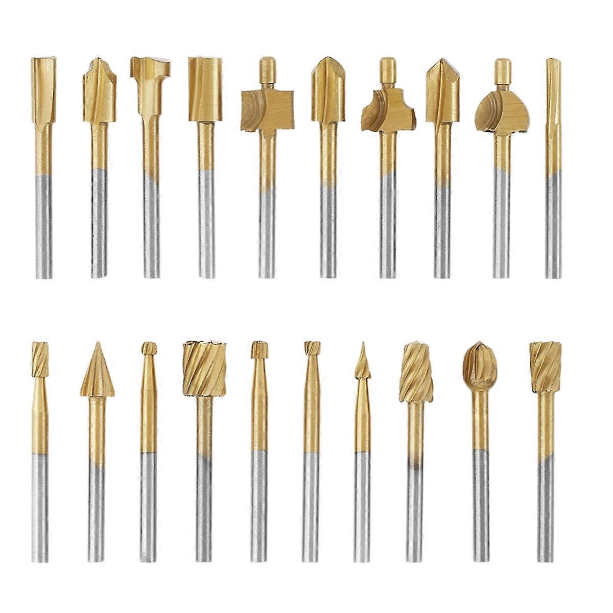 20Pcs Wood Carving Bits Engraving Router Bit, HSS Rotary Burr Set with 1/8 Inch (3mm) Shank for Rotary Tools for DIY