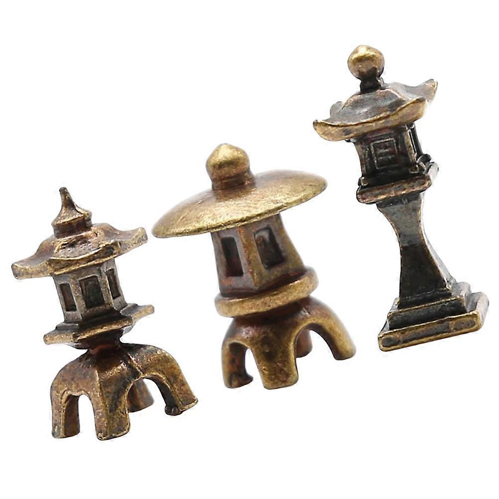 Japanese Figurines Mini Statue Indoor Decoration Copper Alloy Lantern Shape 2.2x2.2cm 3Pcs